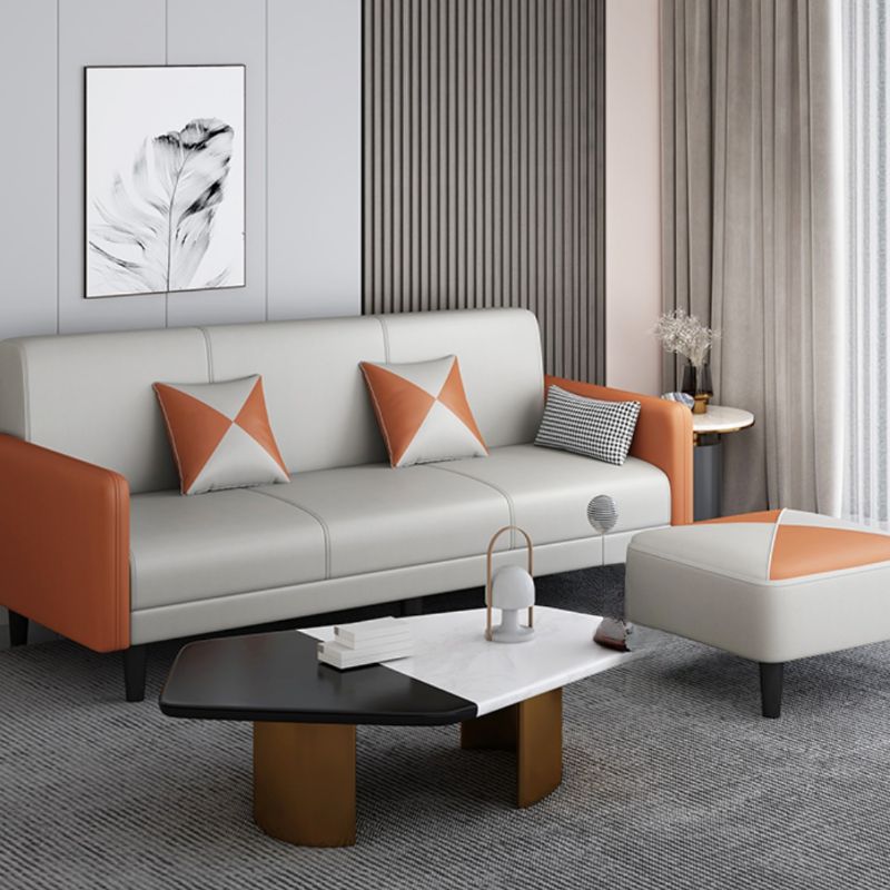 Convertible Sofa in Gray/Cerulean/Off-White with Armrest and 3 Pillows