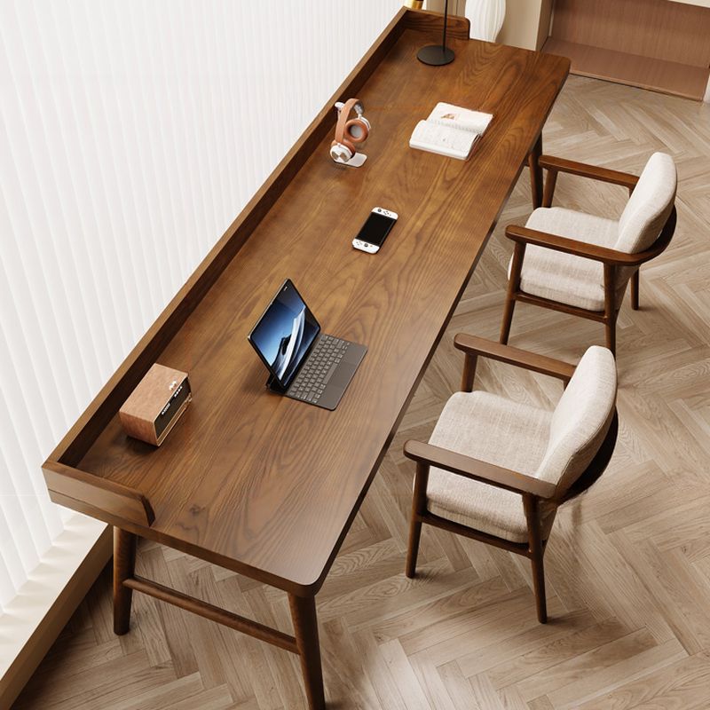 Casual Writing Desk with Easy Assembly and Odor Resistant H-Shape Base in Light Brown Pine Wood, Unattached Installation