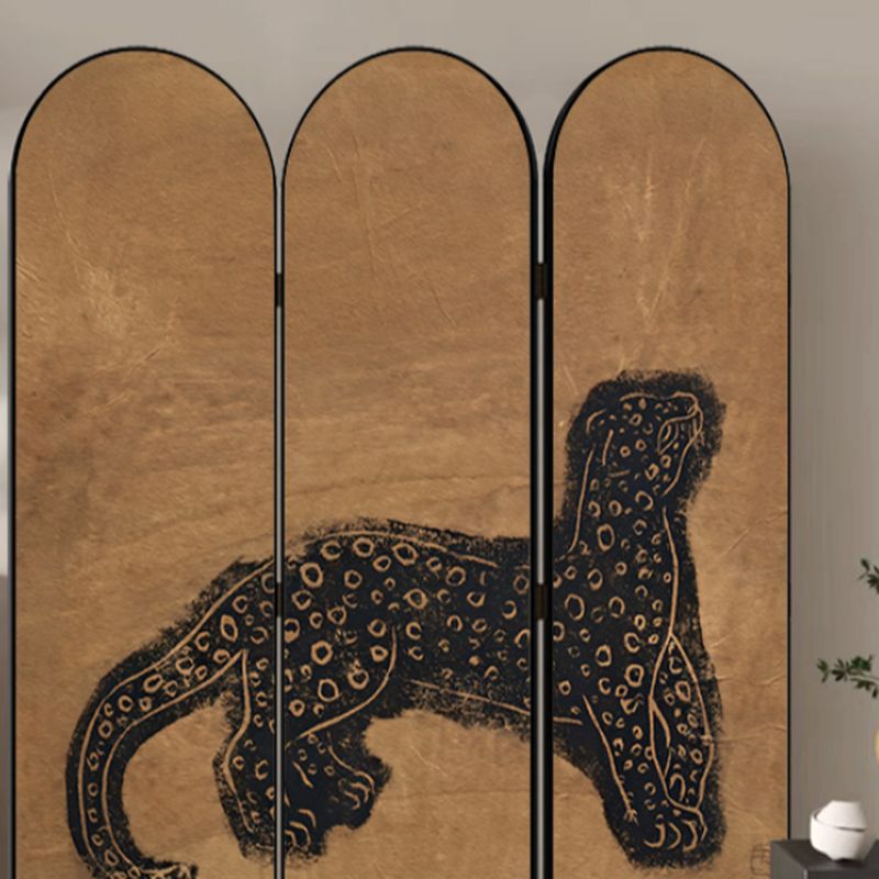 Minimalist Opaque Fold-up Screen Divider with Natural Wood Frame and 3 Panels, Double Sided Print, Independent