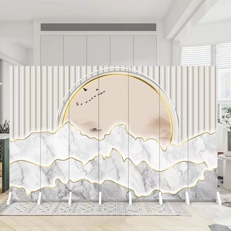 Modern Indoor Opaque Fold Away Temporary Wall Panels with 7 Panels, Double Sided Print, and Flaxen Screen Material