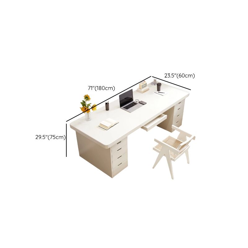 Chalk Contemporary Timber Desk with No Additional Features, Stain Resistant, Drawers, and 1 Shelf