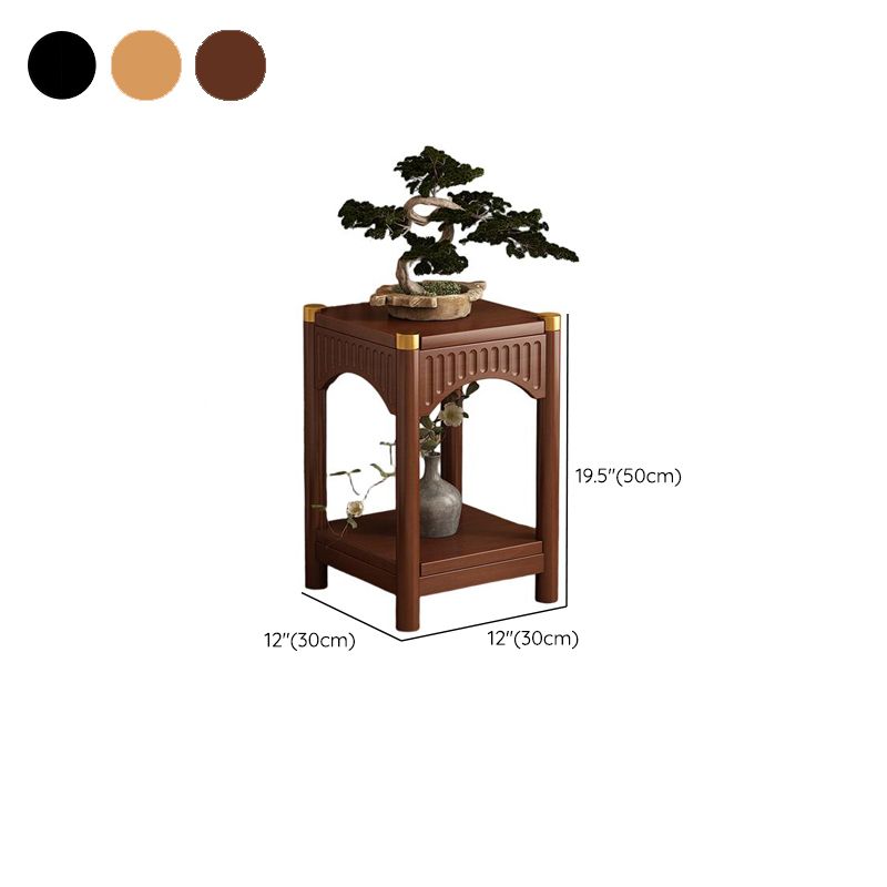 2 Tiers Square Plant Stand Side Table with Solid Wood & Brass Top, 1 Piece Set, 2 Shelves, and Legs
