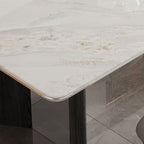 Trendy Marble Top Dining Table with Stainless Alloy Legs, Fixed Table in White, Scratch-immune for 4-person Seating/Seating for 6