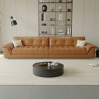 Modish Solid Color Scratch-immune Standard Sofa/Loveseat/Single Sofa in Light Brown with 5 Person/4-seater/6-Seater Capacity, Pillow Top Arm, and 2 Pillows/1 Pillow