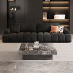 Modish Solid Color Scratch-durable Water Resistant Standard Sofa/Loveseat in Black, Seats 3/4-seater/5 Person with 3 Pillows
