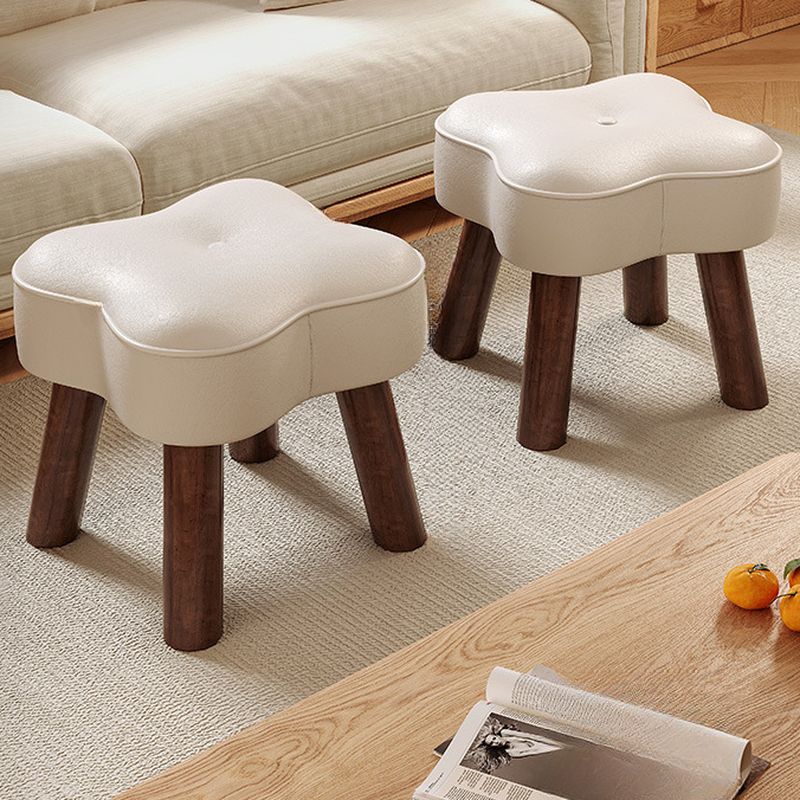Casual Unique Solid Color Standard Ottoman in Pleather with Chalk/Jade Green/Sepia Stitch-tufted Upholstery
