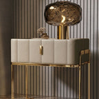 Modern Style Faux Leather Nightstand with Drawer Storage and Metal Base
