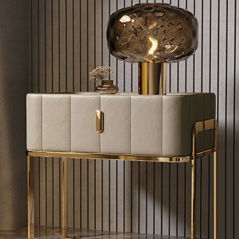 Modern Style Faux Leather Nightstand with Drawer Storage and Metal Base