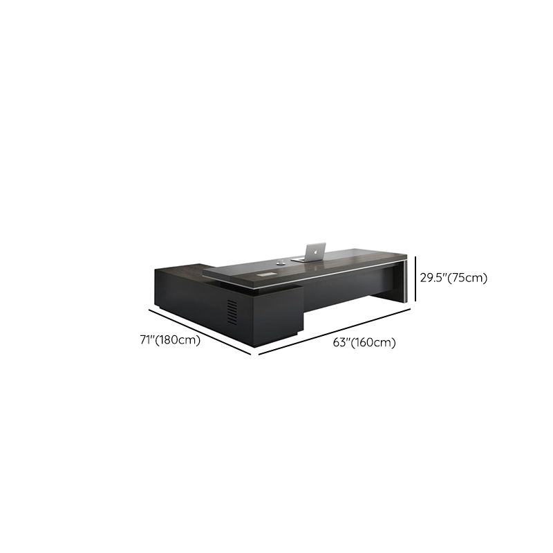 Watertight Office Desk with 2 Drawers, Stump Base, Exterior Shelf, Cable Management, Dark Gray Top, Front Splash, and Cooling Hole