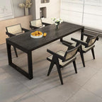 Contemporary Matte Black Solid Wood Kitchen & Dining Table with Sled Base and Fixed Table for 6-person Seat