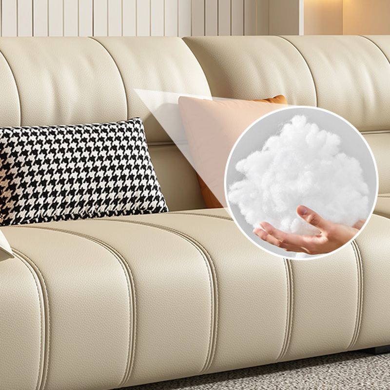 Tear Resistant Standard Sofa/Single Sofa in Full Grain Leather Off-White with 4 Pillows/1 Pillow