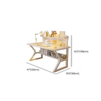 Modern Rectangular Chalk Laminate Writing Table with Exterior Shelf, Hutch, and Cable Management