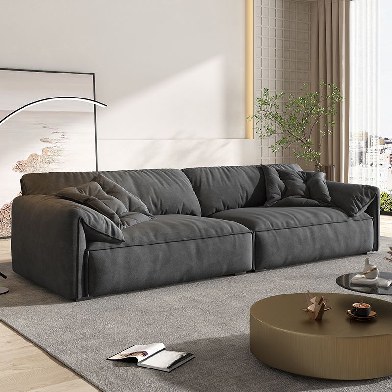 Contemporary Modern Water Resistant Cream/Sepia/Gray Solid Color Floor Sofa with 2 Pillows for 4/for 3