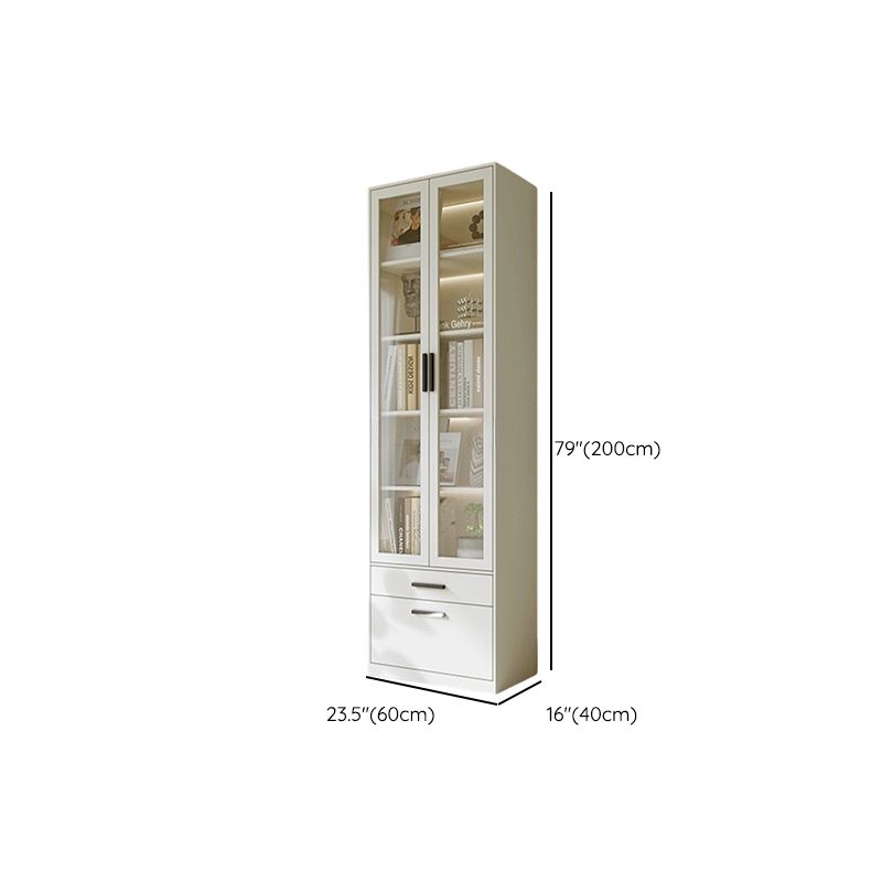 Organizing Shelf with 2-Drawer, 4 Shelves in Steel, Vertical, Transparent Glass Door, Closed Back