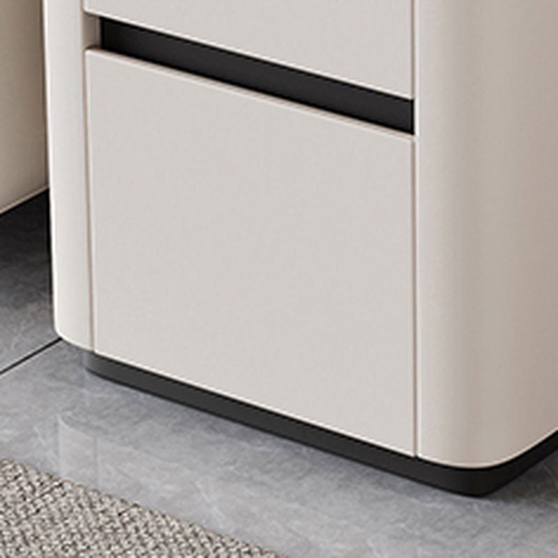 Block Base Gloss Finish Chairside Table with 3 Drawers