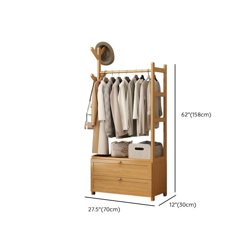 Natural Color Contemporary Laminate Coat Rack with Receptacle, 7 Shelves/3 Shelves, and Wood Hook