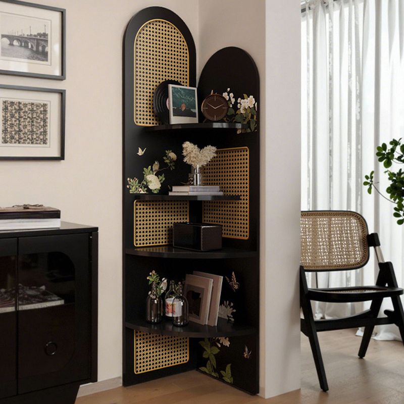 Modern Simple Style Nook Decorative Cabinet with 4 Exterior Shelves, Matte Black Laminate Top