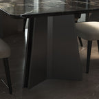 Natural Marble Dining Table in Modern Simple Style, Fixed Table in Midnight Black for 6-person, Scratch Resistant Marble Slab, Mixed-material Design