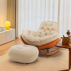 Modern Upholstered Rocking Chair - Stylish Indoor Seating with Natural Wood Legs and Tufted Design