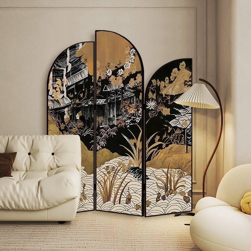 Screen Divider Minimalist Opaque Fold-up with Laminate Frame, 3 Panels, Double Sided Print, and Independent Design