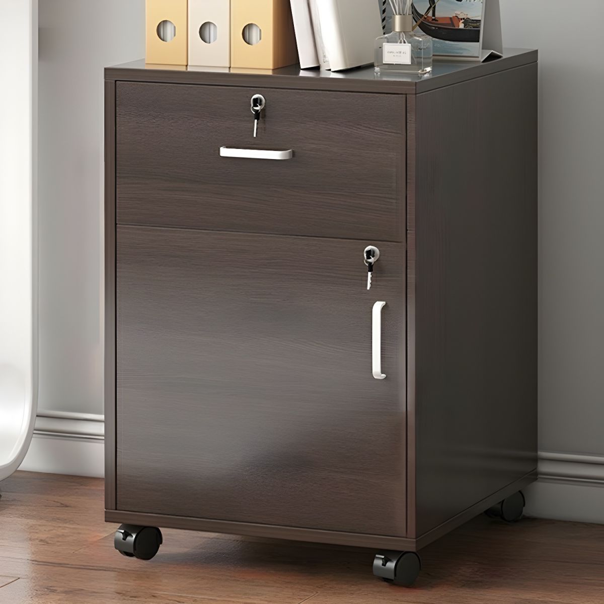 Modern Lockable Wood Filing Cabinet with Key Lock & Drawer / Cabinet