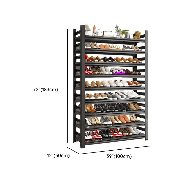 Art Deco Steel Rectangle Ink Finish Shoe Rack with Adjustable Shelves for 40+ Pairs in Drawing Room