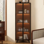 Simple Corner Accent Cabinet with Closet, Laminate, Glazed Door, and Brown Top