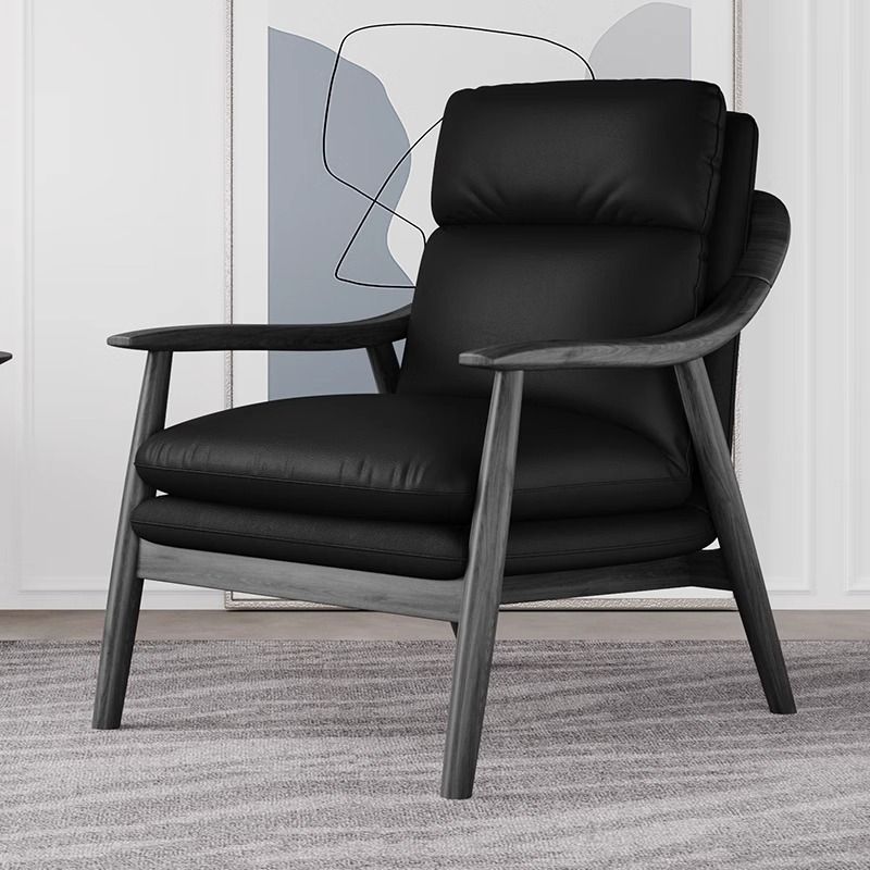 Simplistic Solid Color Arm Chair with Sewn Pillow Back in Ink/Cocoa and Arms