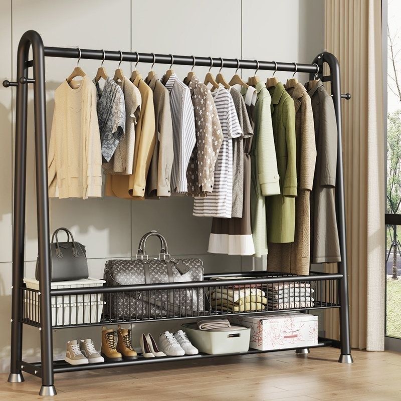 Contemporary/Art Deco Coat Rack with Receptacle Storage, 2 Shelves, Alloy Frame, Metal Hook, and Shoe Storage