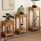 2 Tiers Square Plant Stand Side Table with Solid Wood & Brass Top, 1 Piece Set, 2 Shelves, and Legs