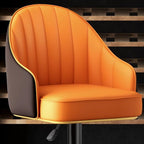 Contemporary Multi-levelled Tanned Hide Bar Stools with Arm Swivel Pail Seat