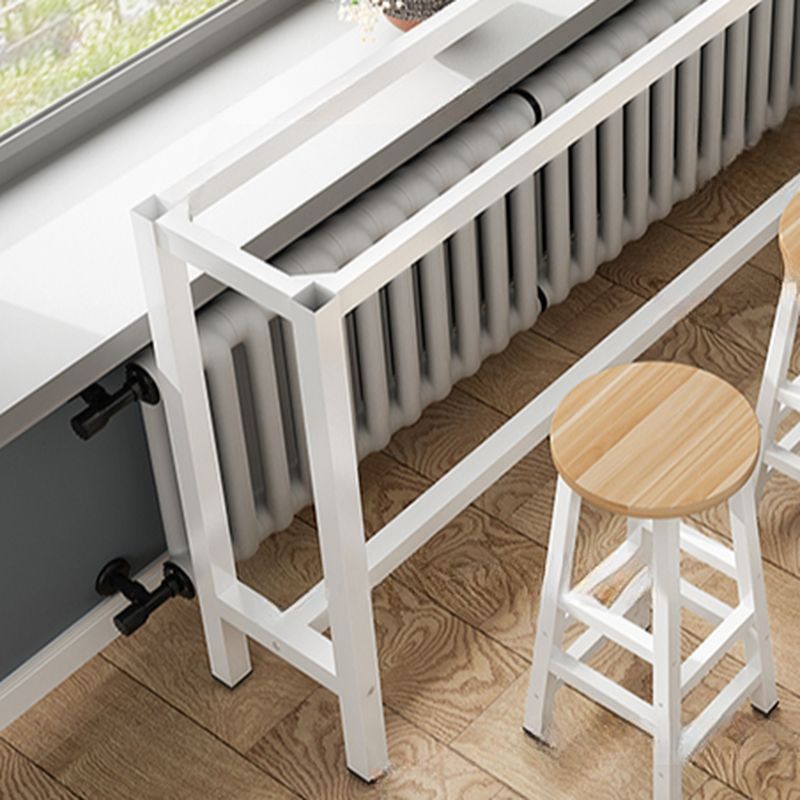 Simplistic Pub Table with Lumber Top and Trestle Base in Natural Finish, Rectangle Shape with Foot Pedestal