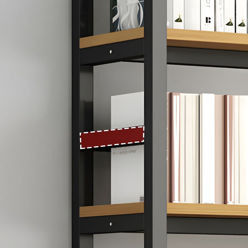 Contemporary Metal Display Stand with Wooden Shelves and Open Storage