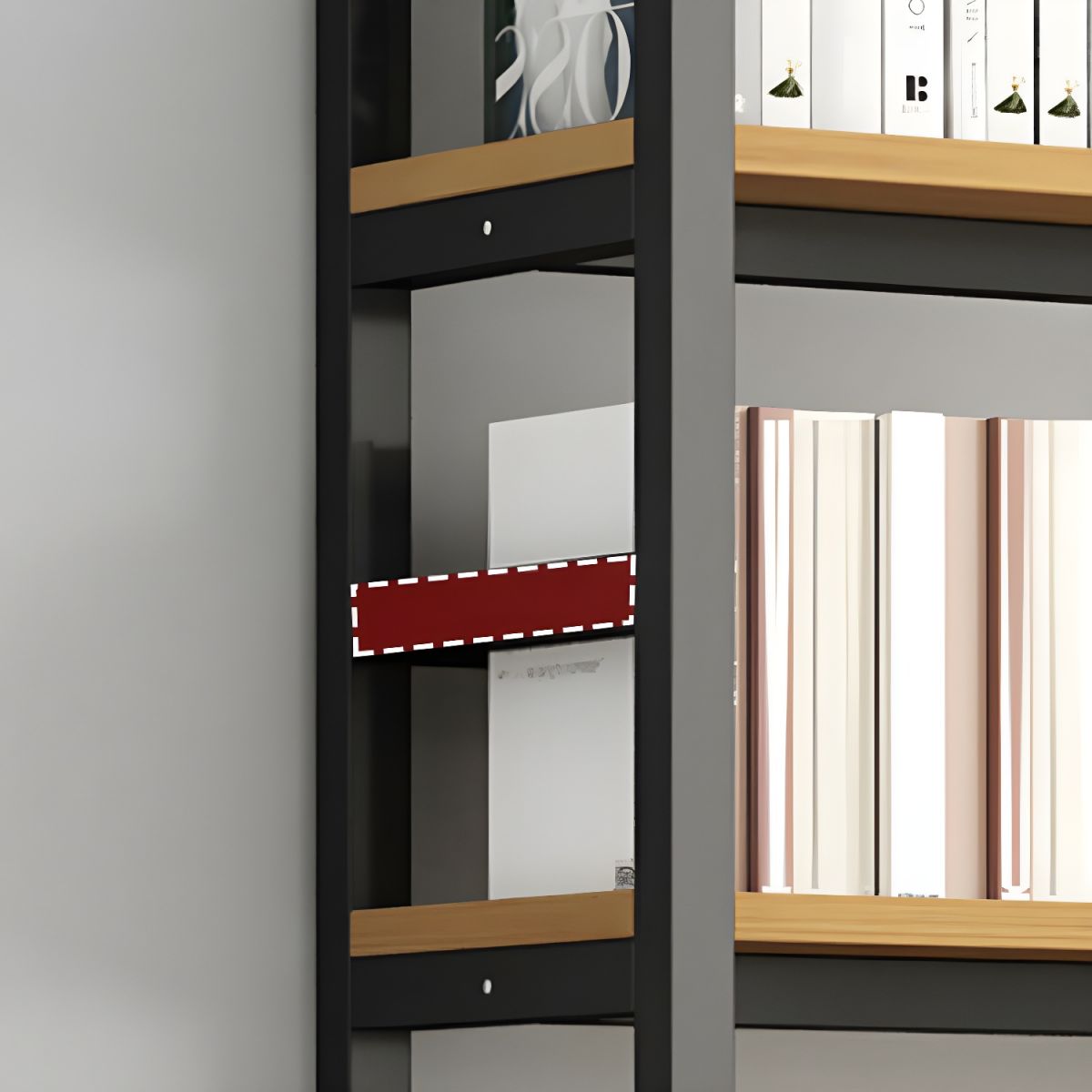 Contemporary Metal Display Stand with Wooden Shelves and Open Storage
