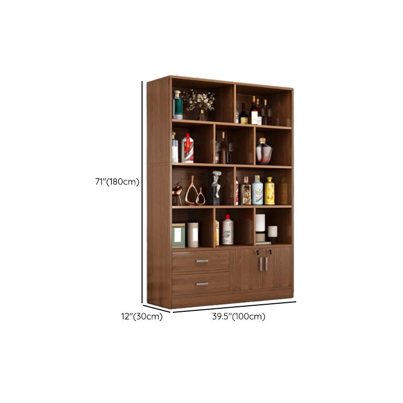 Sepia Flooring Display Stand with 5 Shelves, Secured Cabinet, and Drawers