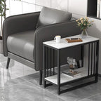 Contemporary Chairside Table Only with Light Gray Stone Top and 4 Legs, Rectangle/Square Shape with Shelf