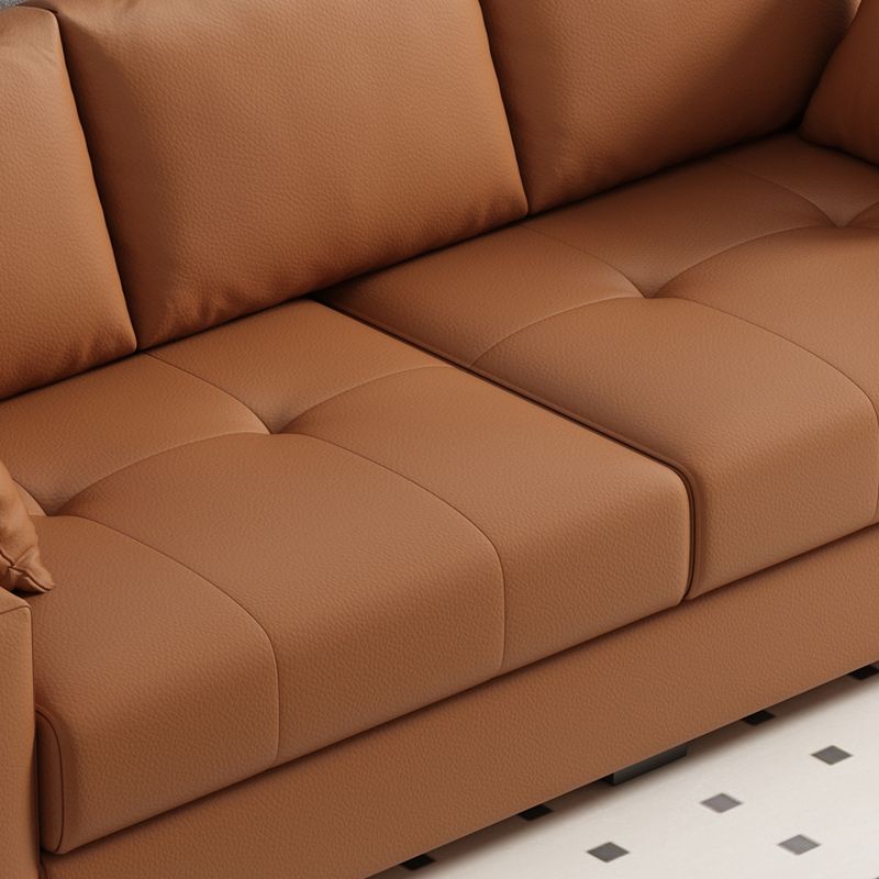 Modern Solid Color Scratch-defiant Standard Sofa in Pu with Dark Grey/Ivory/Coffee Upholstery, 4-seater/3-seater, and 2 Pillows