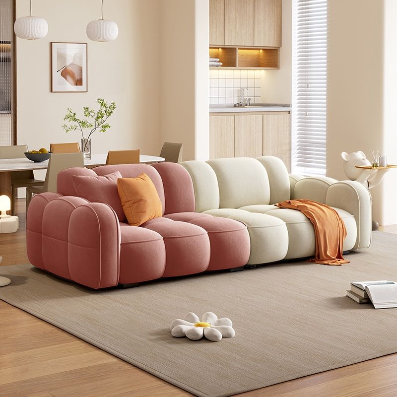 Standard Sofa in Rose/Off-White/Amber Color Flannel with Armrest