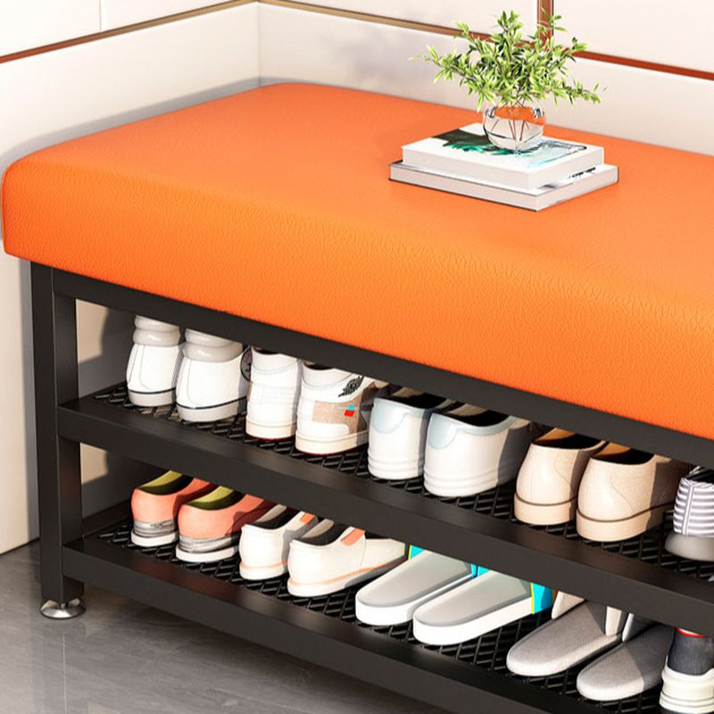 Trendy Upholstered Solid Color Entryway Bench with Stockroom Storage and Cushioned Seat