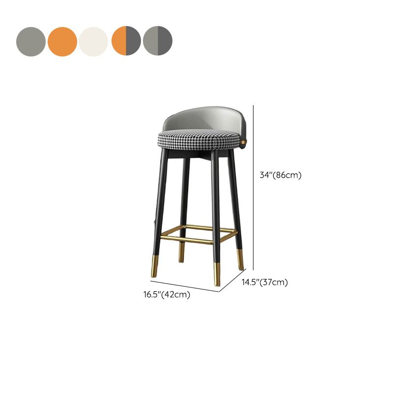 Casual Soft Seating/Rawhide Bar Stools in Midnight Black/Light Gray/Amber Color with Back Round Top and Leg Rest