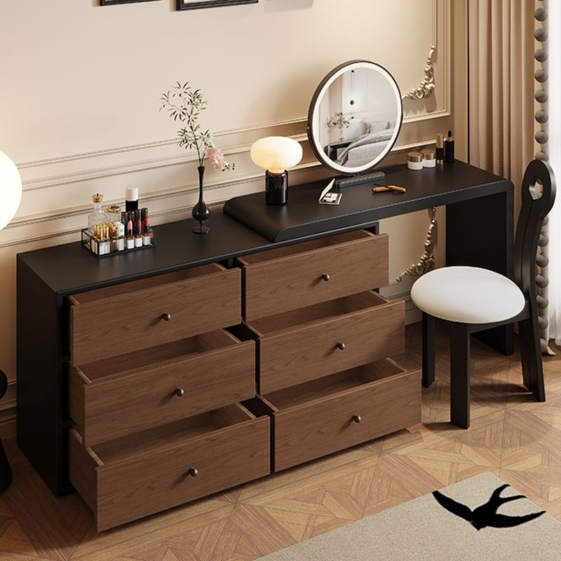Modish Large Vanity Set with Reclaimed Wood Table Top, White Chair, 6 Drawers, and Light Up Mirror