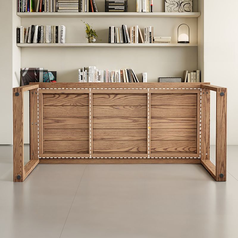 Solid Wood Kitchen & Dining Table in Scandinavian Style with Light Brown Sled Base, Fixed Table for 6-person Seat/Seats 10/8 People, Solid Wood Tabletop