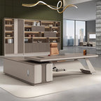 Twin Pedestal Dove Grey Office Desk with Cooling Hole, Cable Management, 2 Drawers and Exterior Shelf, Cpu Storage Included/Not Included