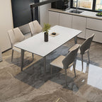 Simple Rectangular Dining Table with Slate Tabletop, Fixed Mechanism, and Chalk Color