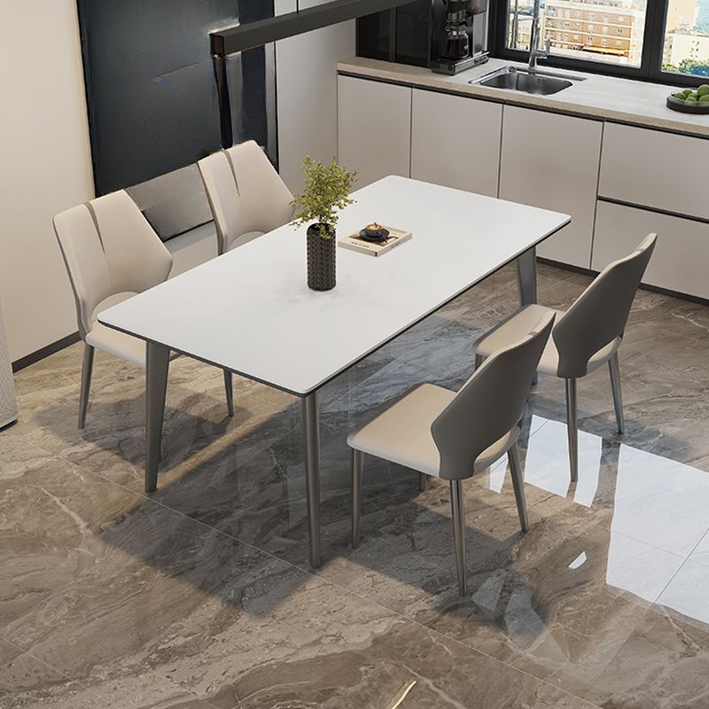Simple Rectangular Dining Table with Slate Tabletop, Fixed Mechanism, and Chalk Color