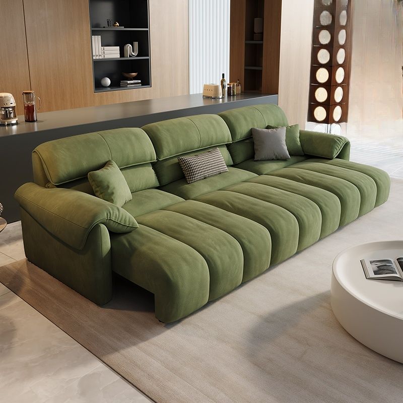 Modish Solid Color Scratch-durable Standard Sofa in Midnight Black/Navy Blue/Sage, Seats 3 with 4 Pillows