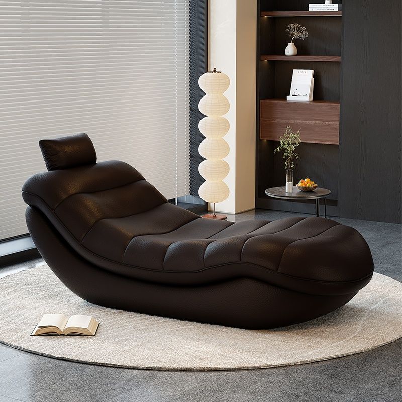 Contemporary Solid Color Reclining Chaise Lounge Indoor with Natural Wood and Ergonomic Padded Design