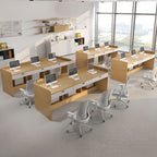 Natural Finish Timber Base with 3/2/1 Drawer, Stump Base, Floor Mounted, Cable Management, and Front Splash