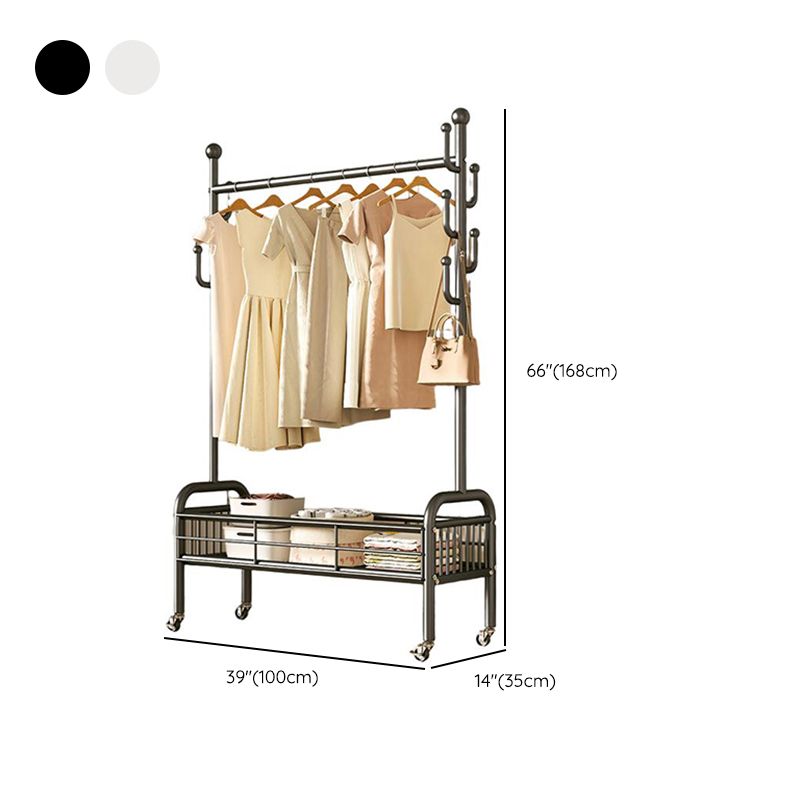 Modern Simple Style Hall Rack with Receptacle, Iron Frame, 1 Basket, Alloy Bench, and Alloy Hook