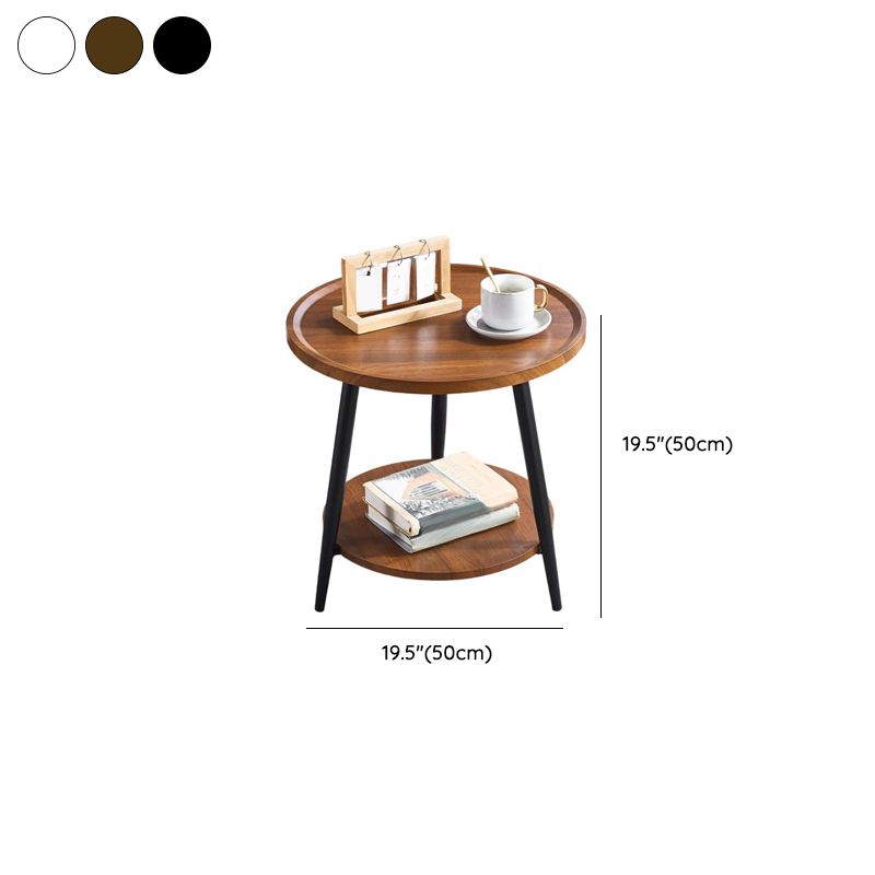 Contemporary Orbicular Chairside Table with Engineered Wood and Three Legs, Featuring Tray Top and Shelf